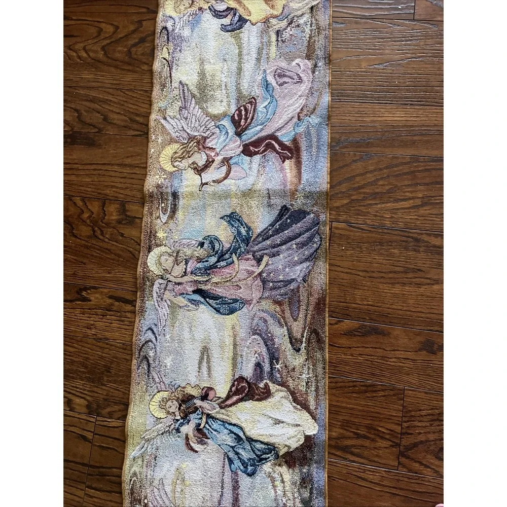 VTG Lena Liu ANGELs Playing Music Tapestry Table Runner w/ Tassels 72